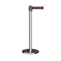 Montour Line Retractable Belt Rolling Stanchion, 2ft Pol.Steel Post  11ft. Bk/R H ME530-PS-BRH-110